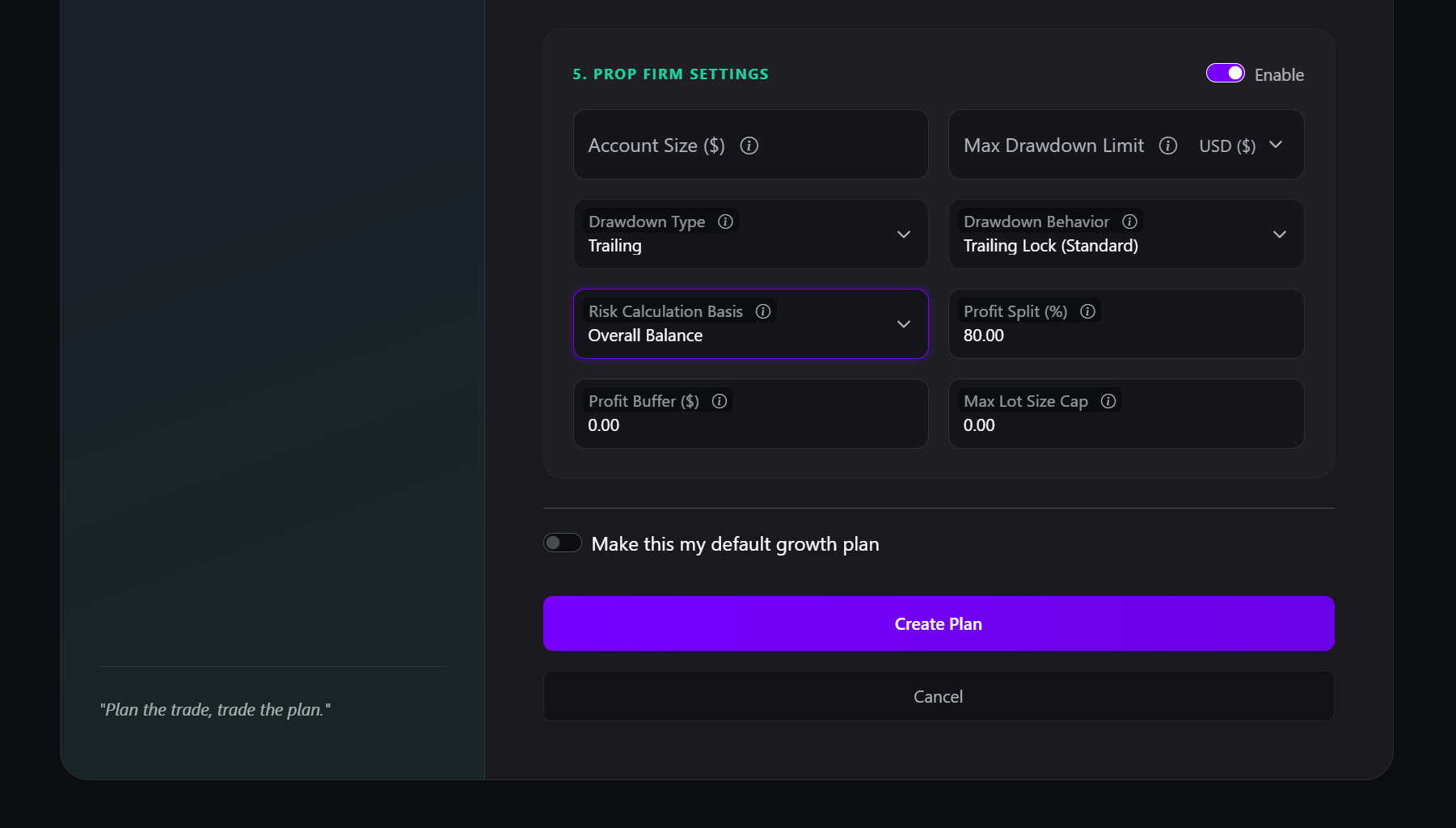 Demonstration of the new growth plan settings